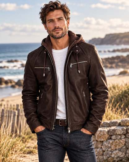 Blouson MADISSON Scaroni marron porté homme style élégance côtière