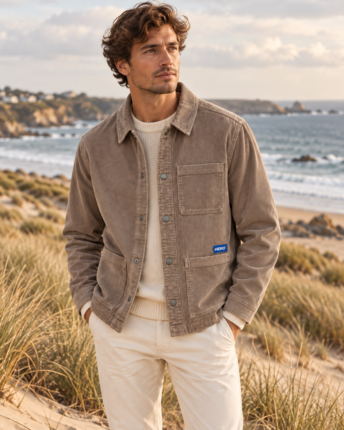 Veste ADRIEL Hero Seven portée homme dans les dunes style élégance côtière