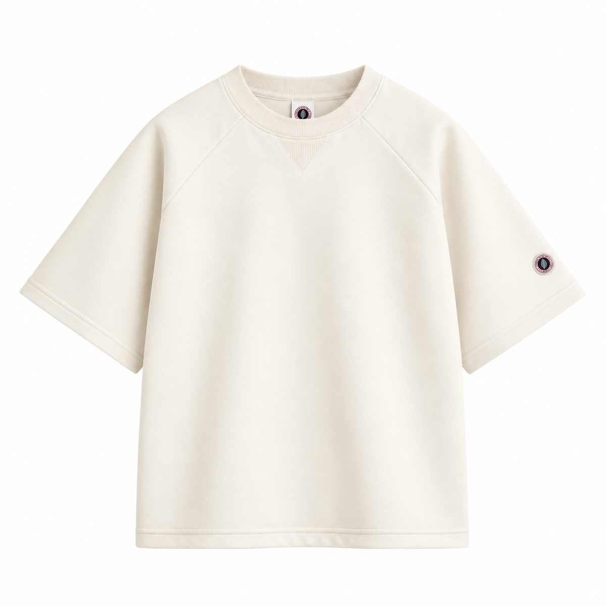 Sweat Crew Sweet Pants Off White en coton, manches courtes, col rond et patch logo tricolore sur la manche, vue de face
