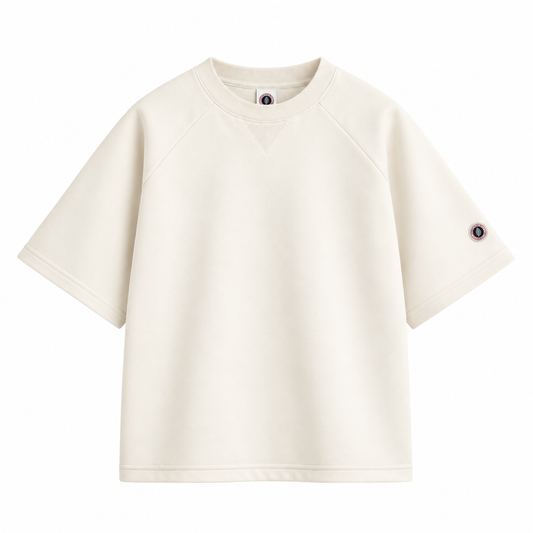 Sweat Crew Sweet Pants Off White en coton, manches courtes, col rond et patch logo tricolore sur la manche, vue de face
