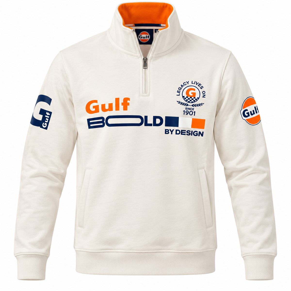 Sweat Gulf Bold 1901 écru 1/4 zip – capsule 125 ans, vue de face