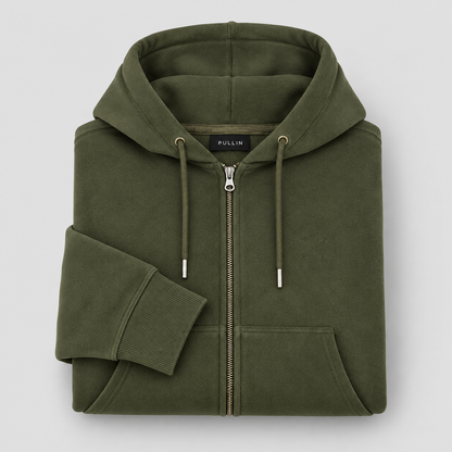Sweat Pullin SHERPAKAKI vert kaki plié avec capuche et logo ton sur ton