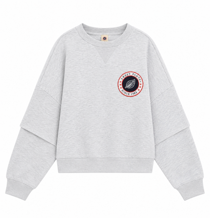 Sweat Gym Crew Sweet Pants Ice Marl gris chiné, coupe oversize et patch bouclette