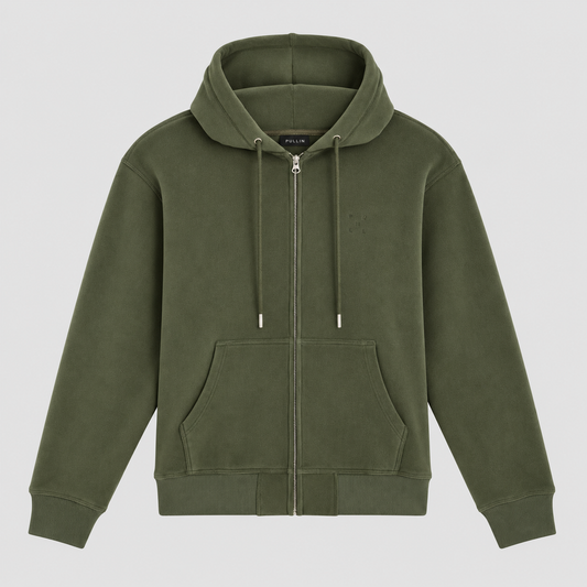 Sweat zippé SHERPAKAKI Pullin vert kaki homme vue de face