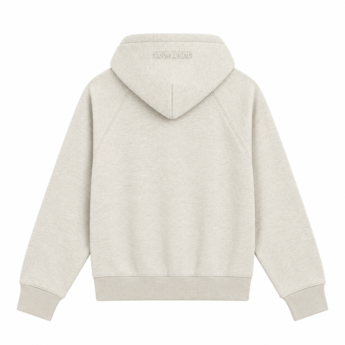Vue de dos du sweat à capuche Sweet Pants F Iconic Zip écru chiné, manches raglan et broderie sur la capuche