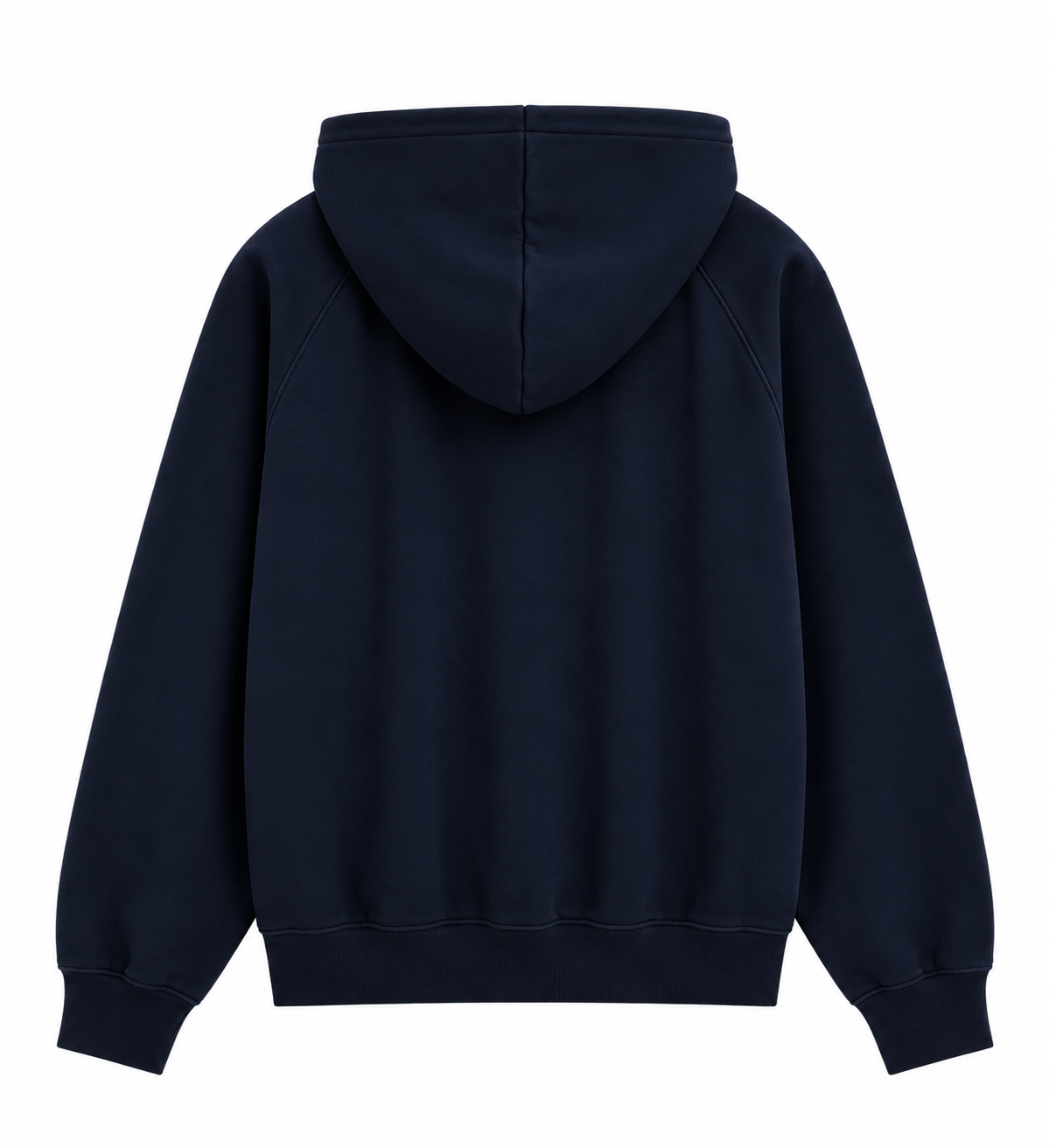 Sweat Heritage Hood Sweet Pants bleu marine, vue de dos avec capuche, manches raglan et finitions bord-côte sur fond blanc.