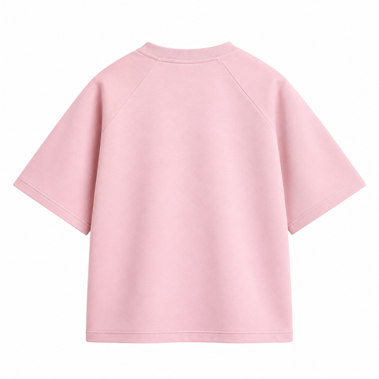 Sweat Crew Sweet Pants Primrose rose pastel, coupe droite unisexe et manches courtes, vue de dos sur fond blanc