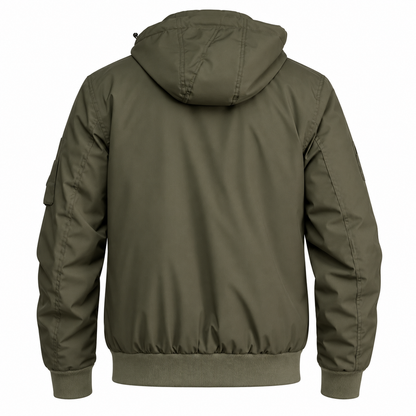 Blouson aviation kaki imperméable homme avec capuche vue de dos