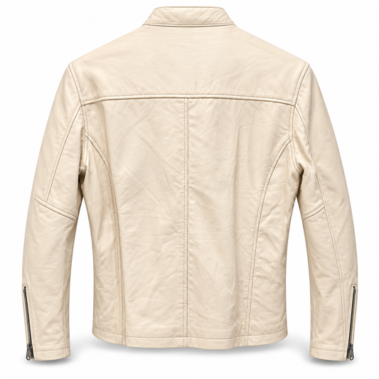 Veste en cuir GULF ROADMASTER écru à bandes racing