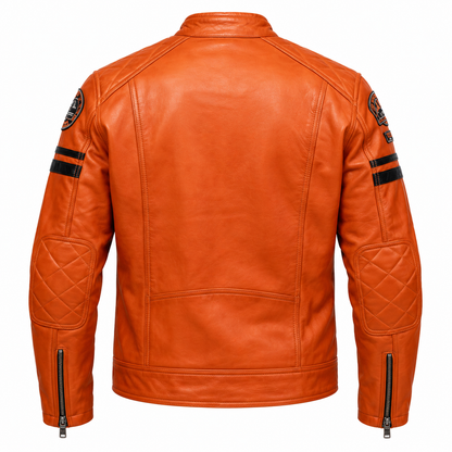 Blouson cuir NIETO Daytona 73 orange, vue de dos avec épaules et coudes matelassés