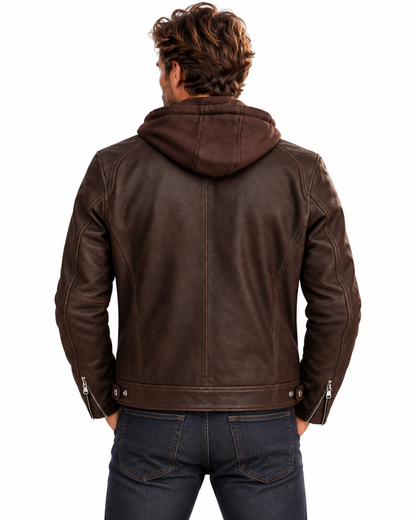 Blouson MADISSON Scaroni cuir marron porté homme vue de dos