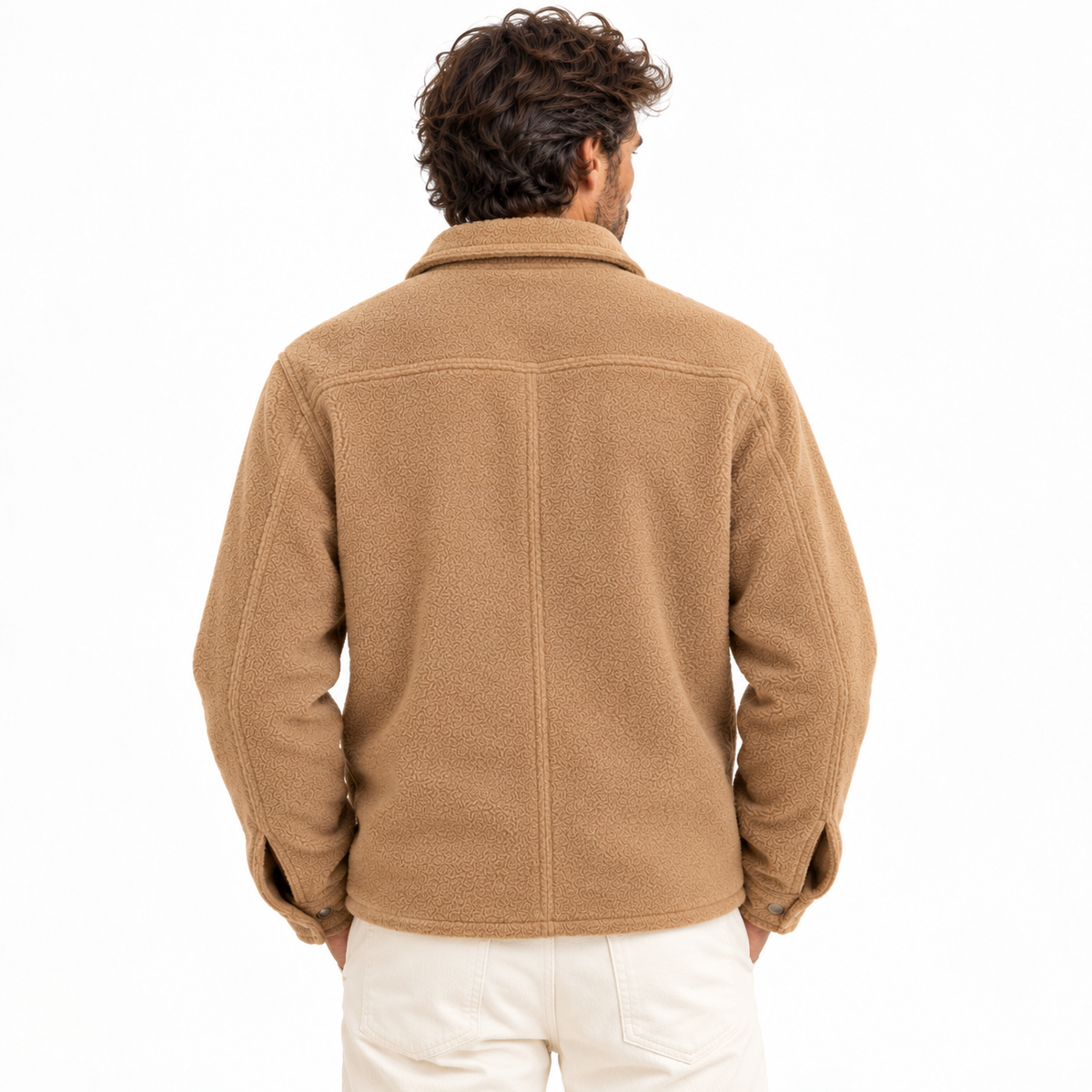 Homme de dos portant la veste PULLIN BLIND SAND beige