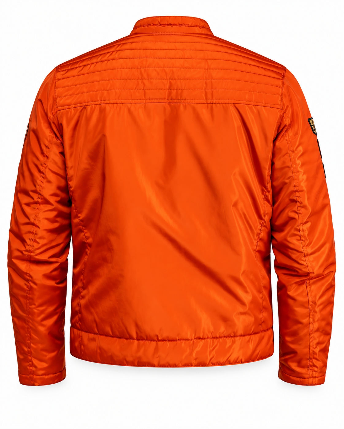 Veste racing orange homme en nylon vue de dos avec épaules matelassées