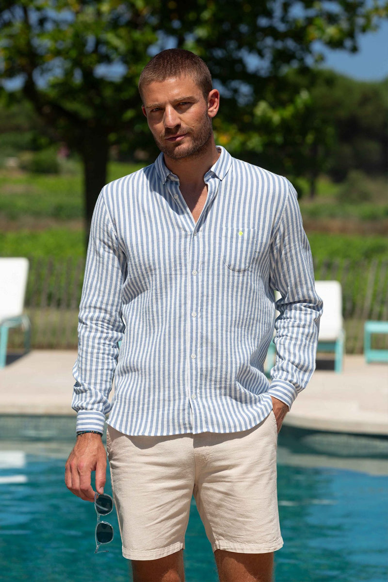 Chemise en gaze de coton Gili's rayé blanc / bleu