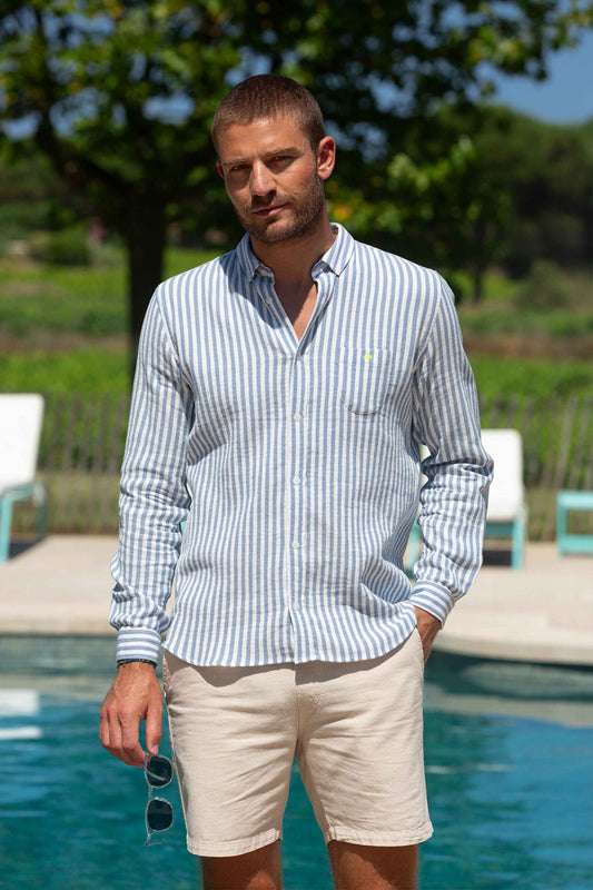 Chemise en gaze de coton Gili's rayé blanc / bleu