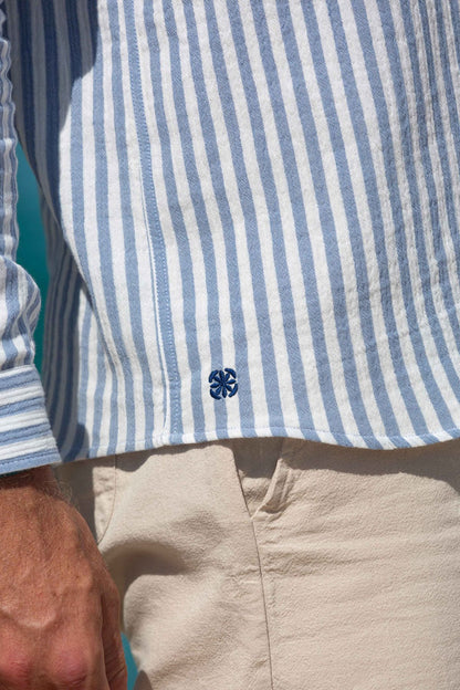 Chemise en gaze de coton Gili's rayé blanc / bleu