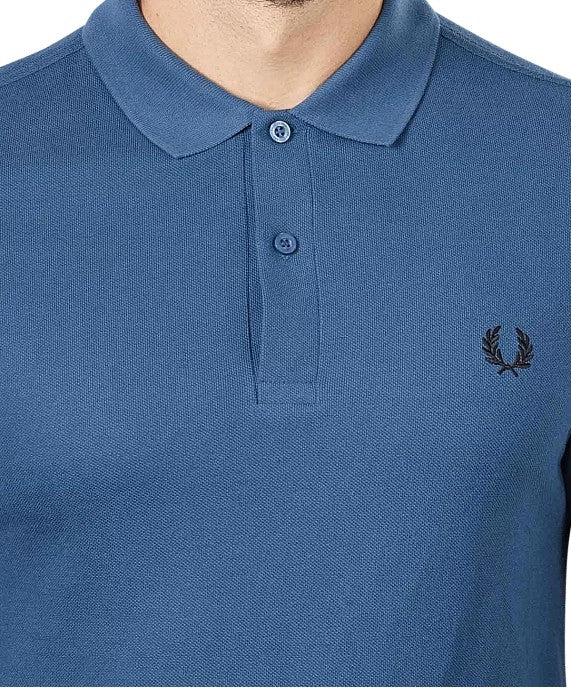 Polo manche longue Fred Perry midnight blue col uni