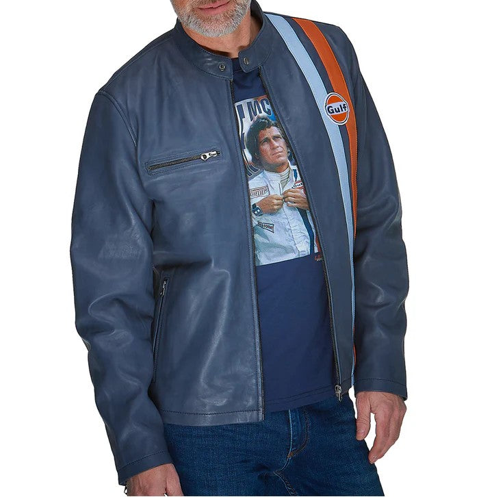 Veste Cuir Gulf Roadmaster bleu